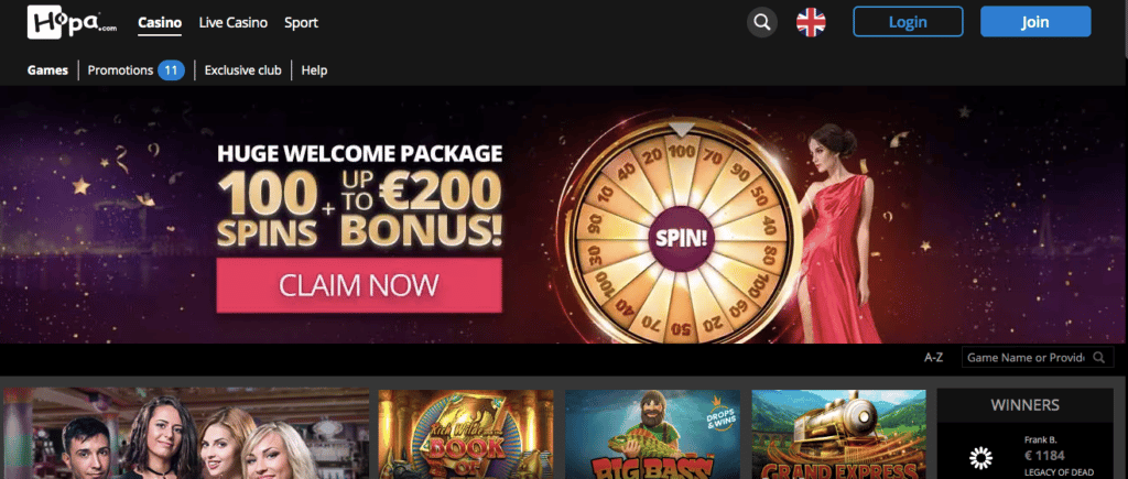Hopa Casino Screenshot