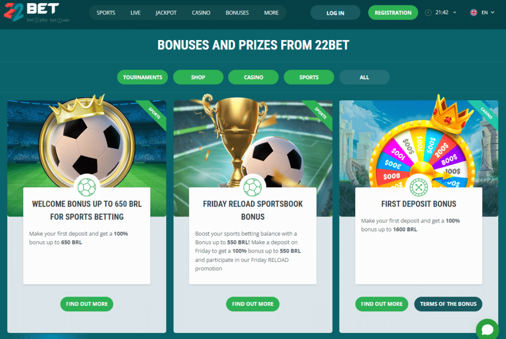 22Bet Online Casino Bonus
