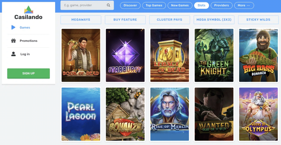 casilando casino games screenshot