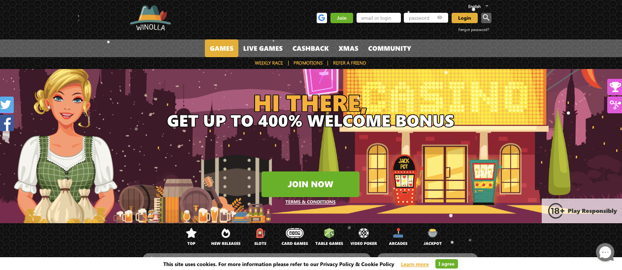 winolla casino lobby screenshot