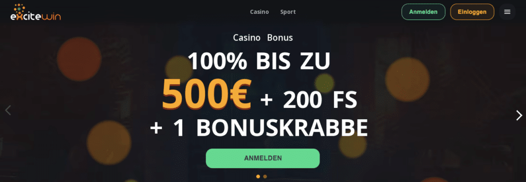 excitewin online casino lobby screenshot