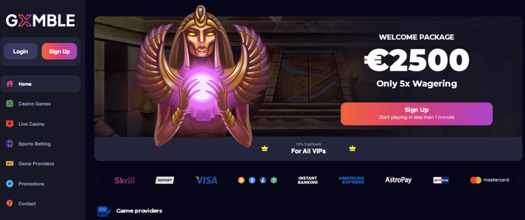 gxmble online casino lobby screenshot DE