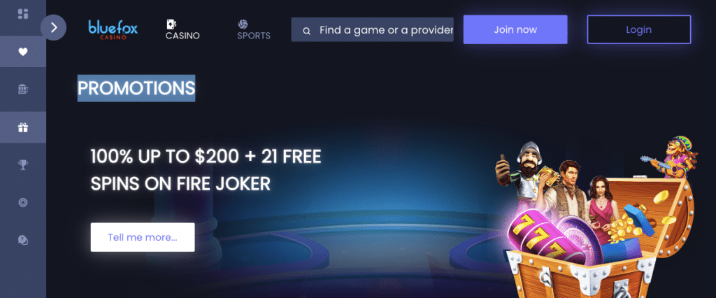bluefox online casino bonus screenshot