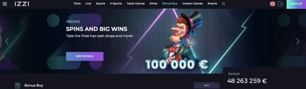izzi online casino bonus screenshot