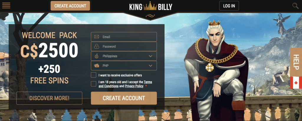 king billy casino lobby screenshot
