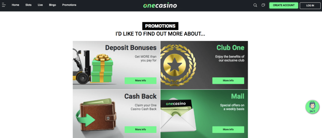 one casino promotions screenshot