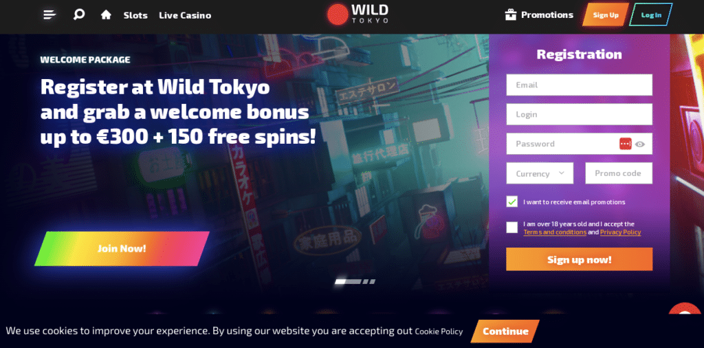 wild tokyo casino lobby screenshot