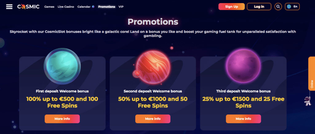 cosmic slots online casino bonus