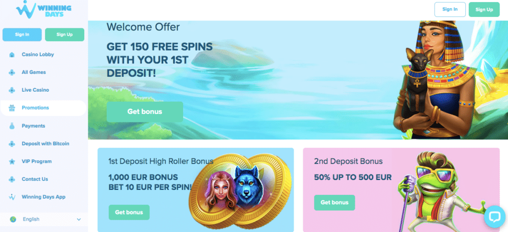 winning days online casino bonus