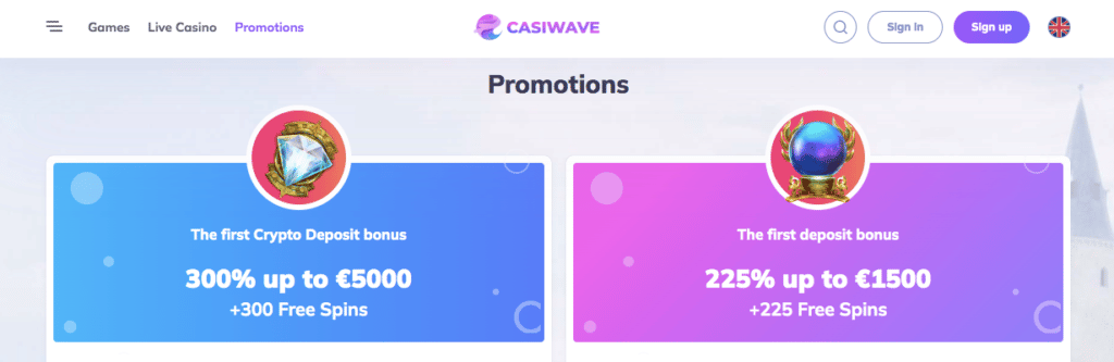 casiwave casino promotions screenshot