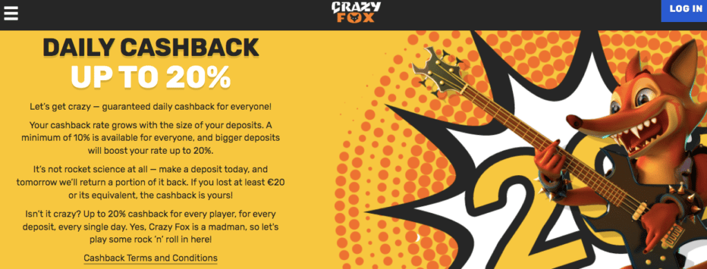 crazyfox casino cashback screenshot