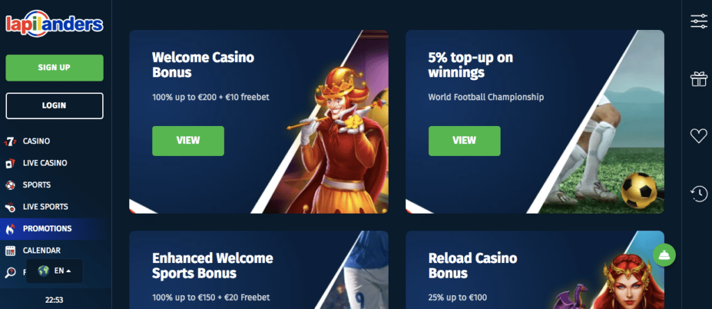 lapilanders casino promotions screenshot