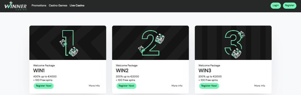 winner casino promotions screenshot