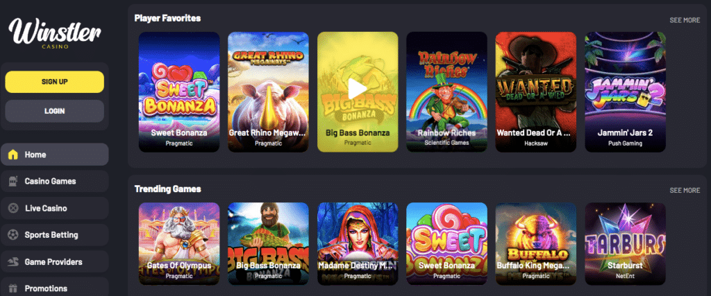 winstler casino games screenshot