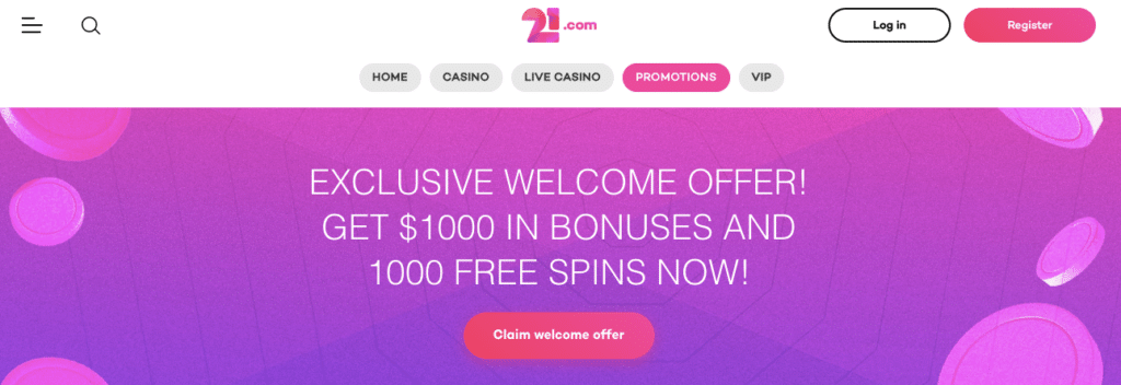 21.com online casino bonus
