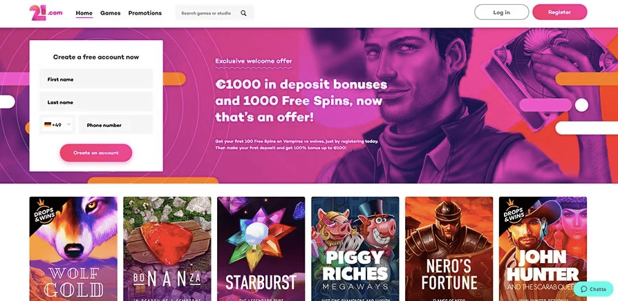 21.com casino screenshot