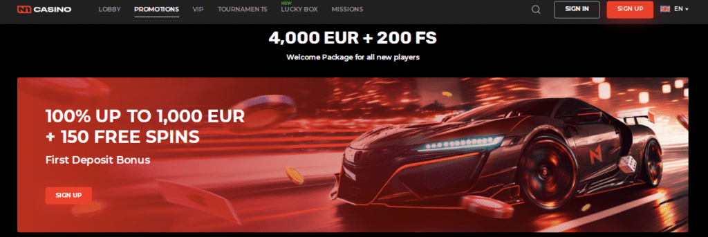 n1 online casino bonus screenshot