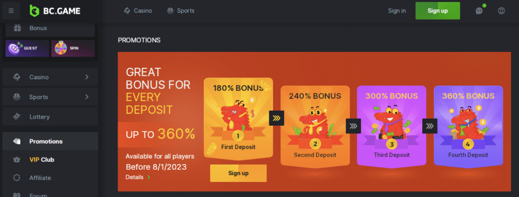 bc games online casino bonus screenshot