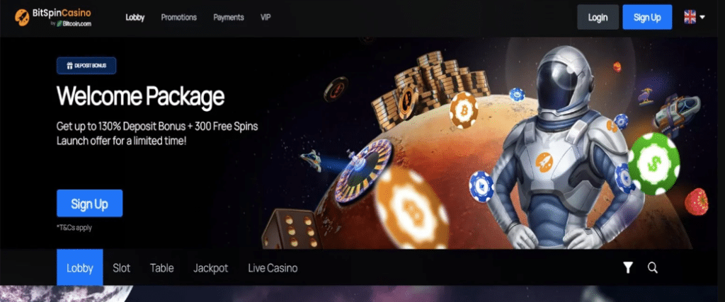 bitspin online casino lobby screenshot