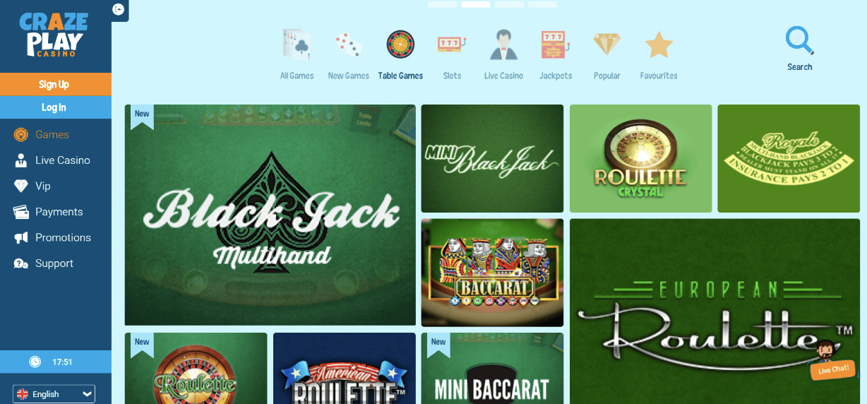 crazeplay casino lobby screenshot