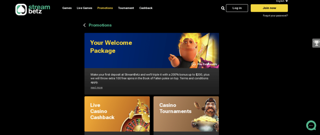 streambetz online casino bonus screenshot
