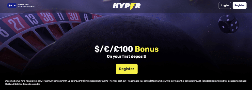 hyper online casino bonus