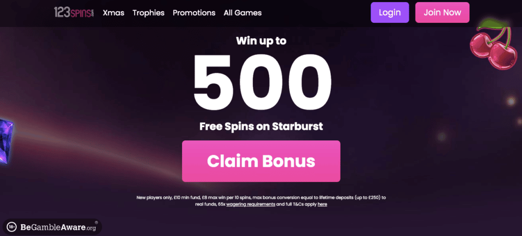 123 spins online casino lobby screenshot