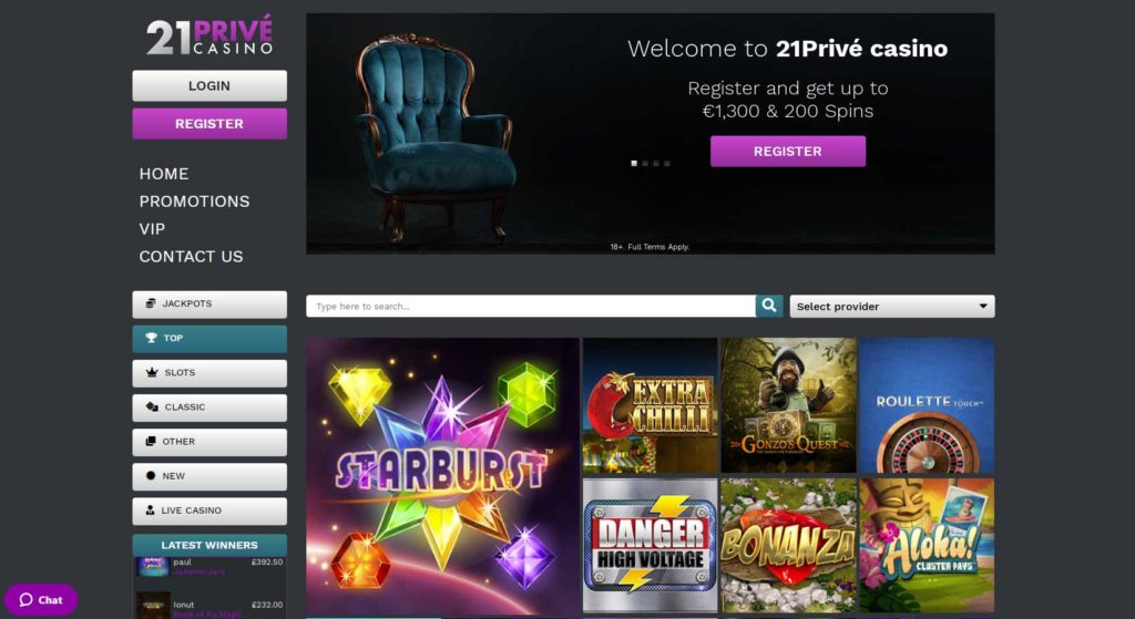 21Prive Casino Screenshot