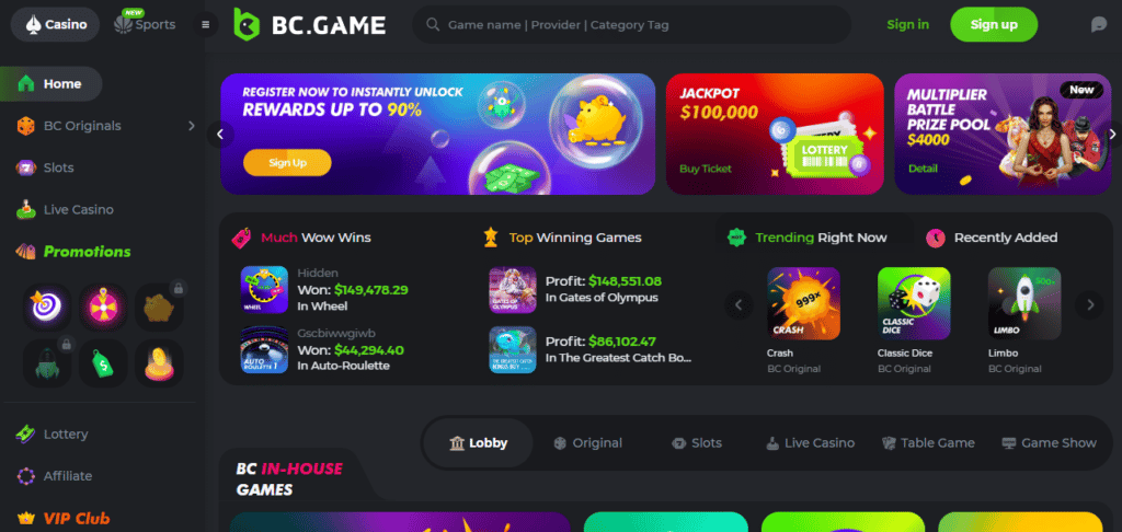 BC Game Casino Screenshot