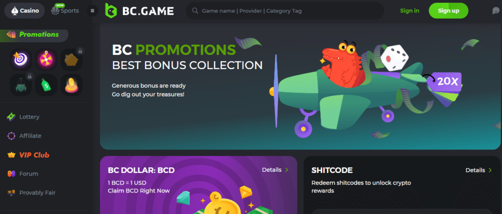 BC Game Promotions Screenshot