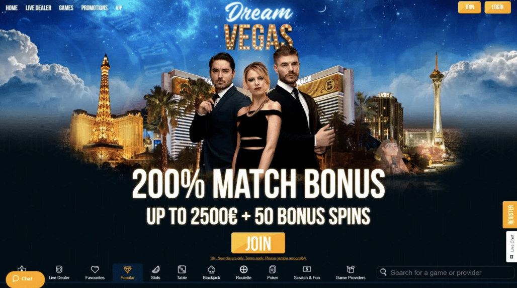 dream vegas casino lobby screenshot