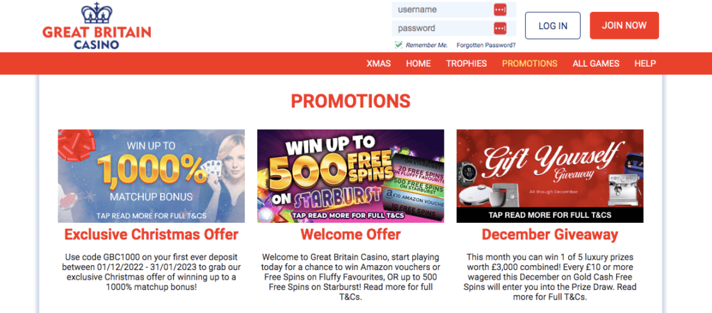 Great Britain Casino Promotions Screenshot