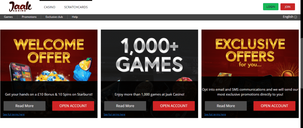 Jaak Online Casino Promotions Screenshot