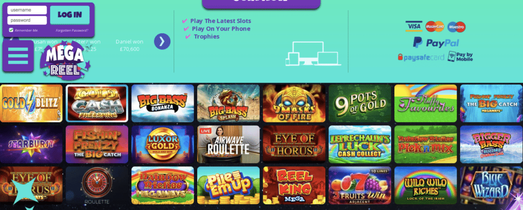 mega reel online casino games screenshot