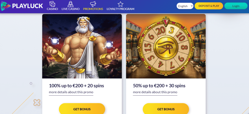 Playluck Online Casino Promotions Screenshot