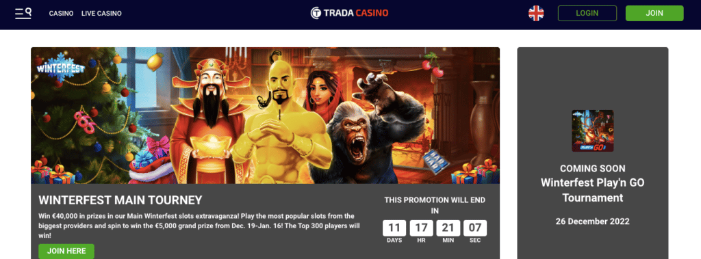 trada casino promotions screenshot