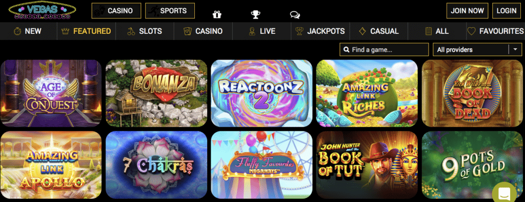 vegas mobile casino games screenshot