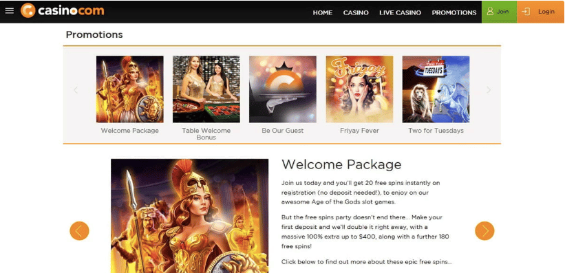casino.com promotions screenshot