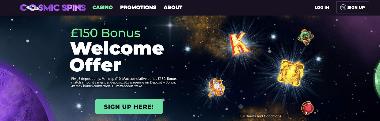 cosmic spins casino lobby screenshot