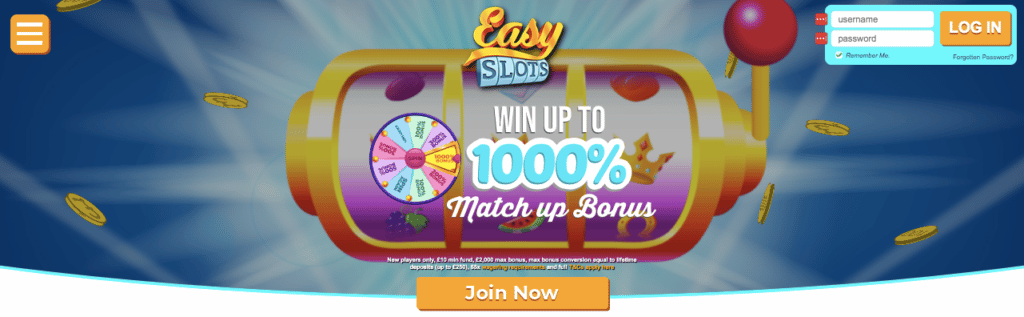 easy slots casino login screenshot