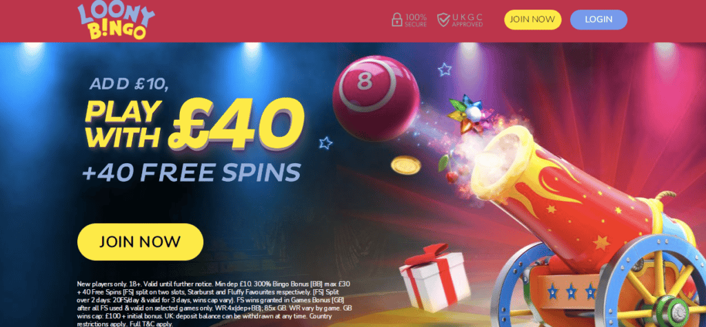 loony bingo online casino lobby screenshot