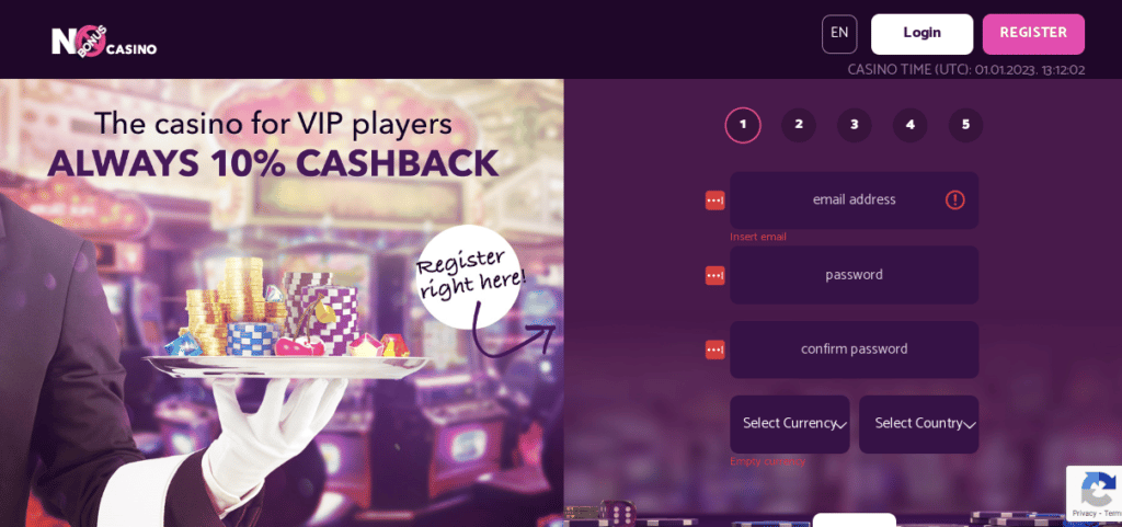 no casino bonus lobby screenshot