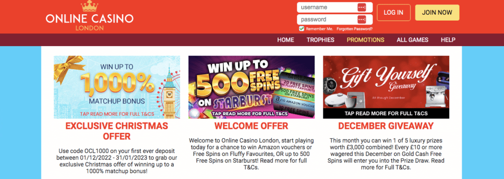 online casino london promotions screenshot
