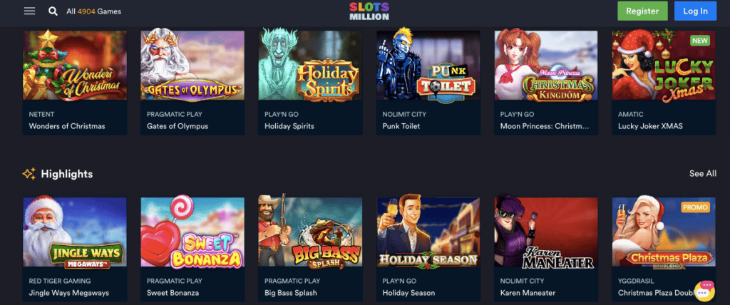 slotsmillion casino games screenshot