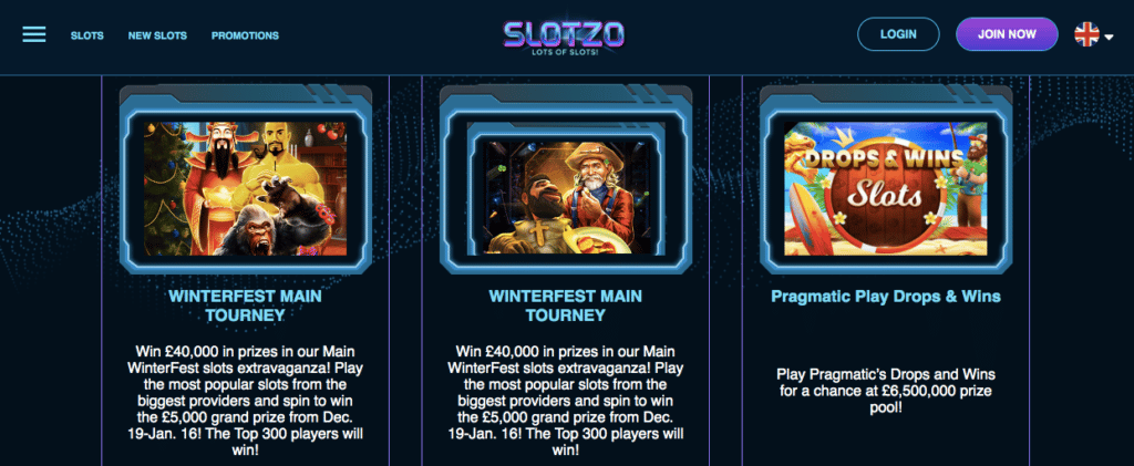 slotzo casino promotions screenshot