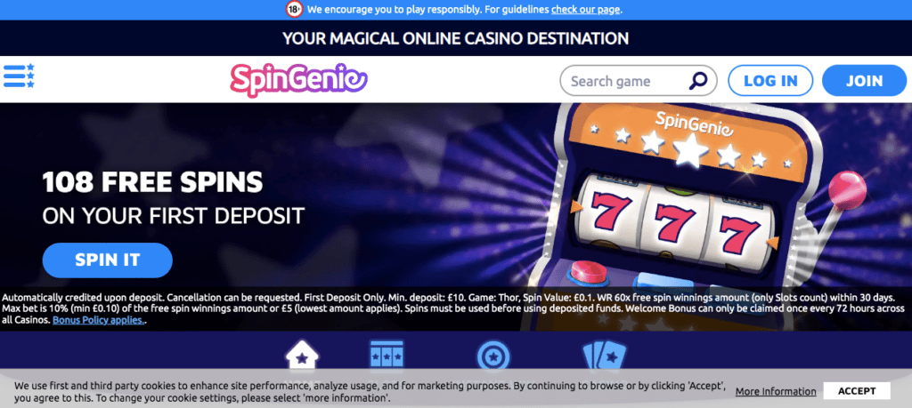 spin genie online casino lobby screenshot