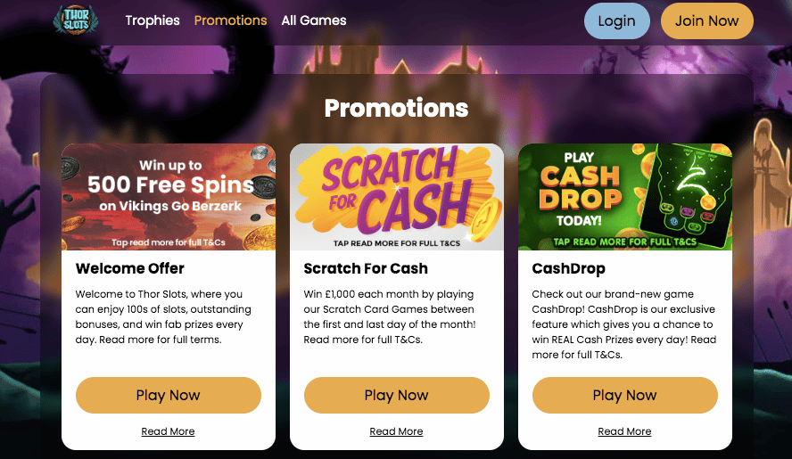 thor slots casino promotions screenshot