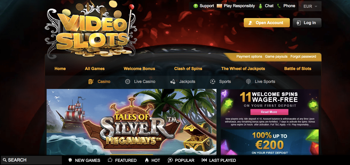 videoslots casino lobby screenshot
