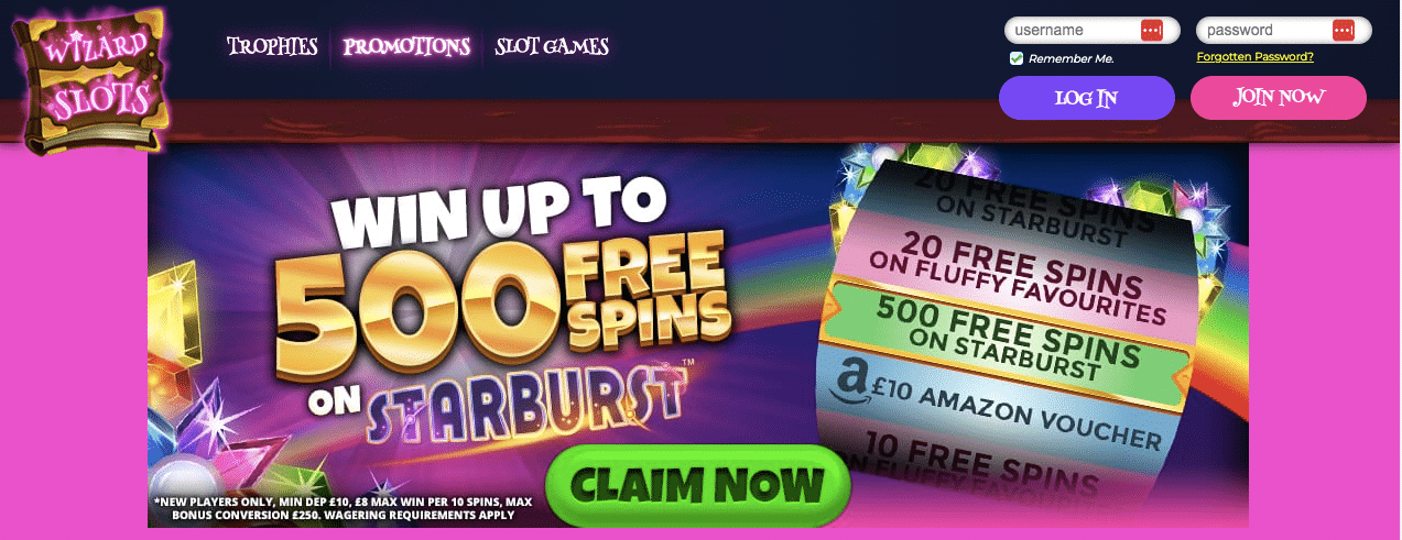 wizard slots online casino lobby screenshot