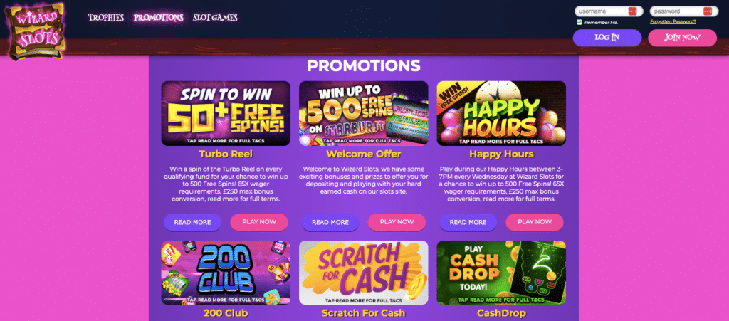 wizard slots online casino promotions screenshot